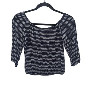 *Hollister Navy & White Stripped Flowy Crop Top Peasant Coastal Cottage Core